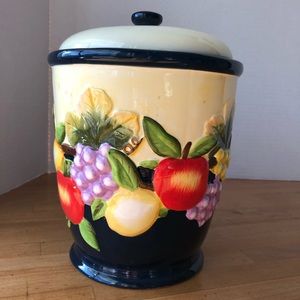 Nonni Biscotti Cookie Jar w/ Lid Hand Painted Embossed Fruit Design Vintage